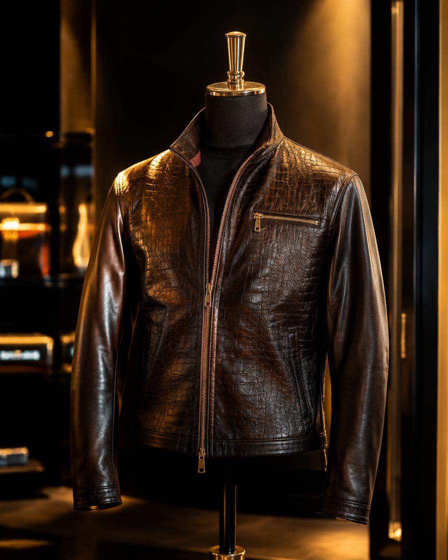 Blouson cuir gaufré
